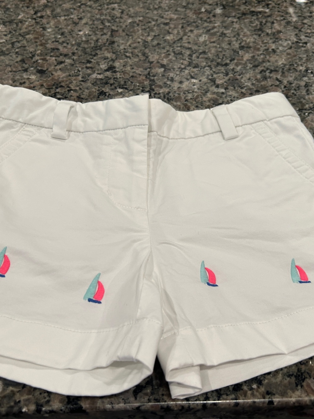 Vineyard Vines White Kids Shorts with Pink & Teal Sailboat Embroidery